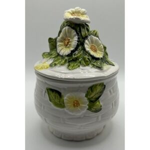 Vintage Jam Jar 1970s Daisy Flower Power Ceramic Retro Bowl Geo Z Lefton 3858